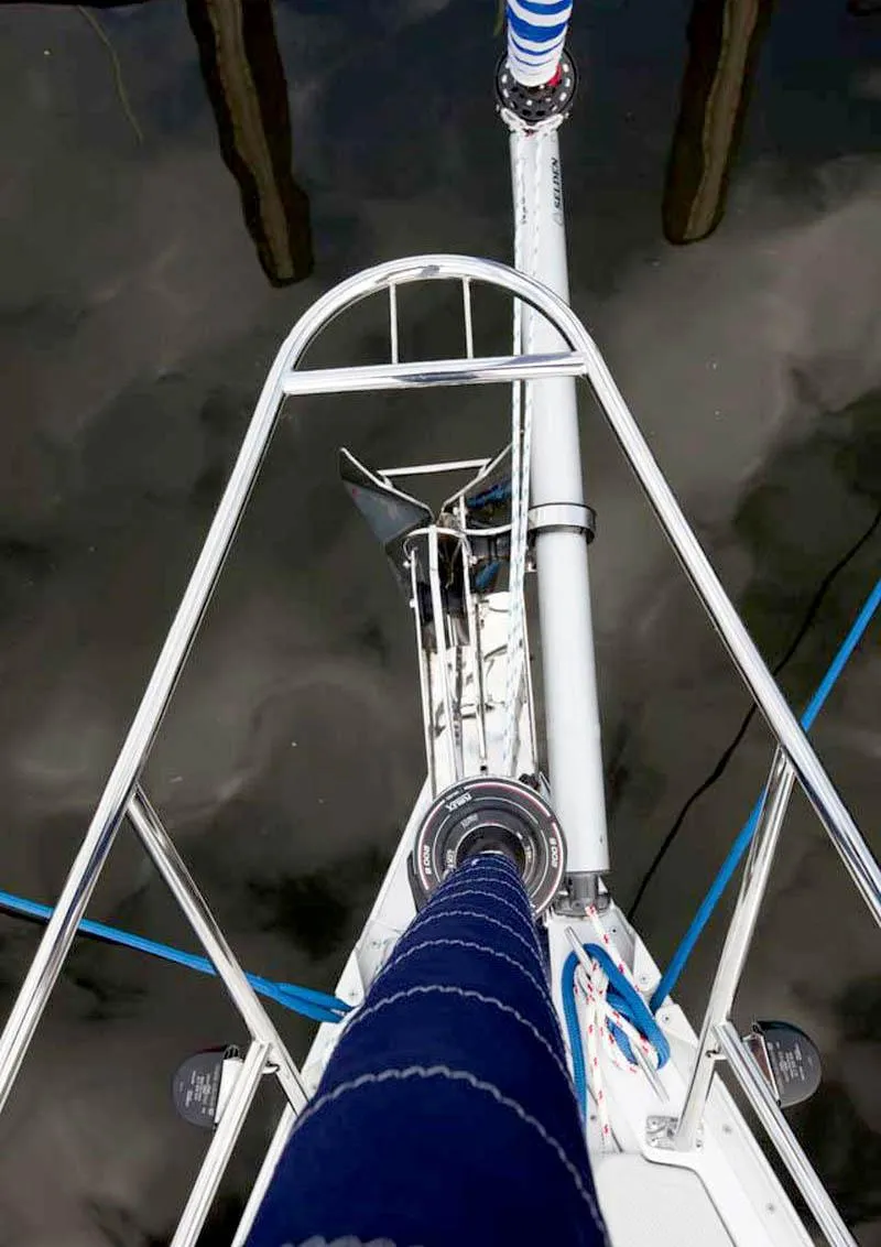 Slide: The Image of Bow of Catalina 356 sailboat, 2025 model, with anchor and rigging details. - 7