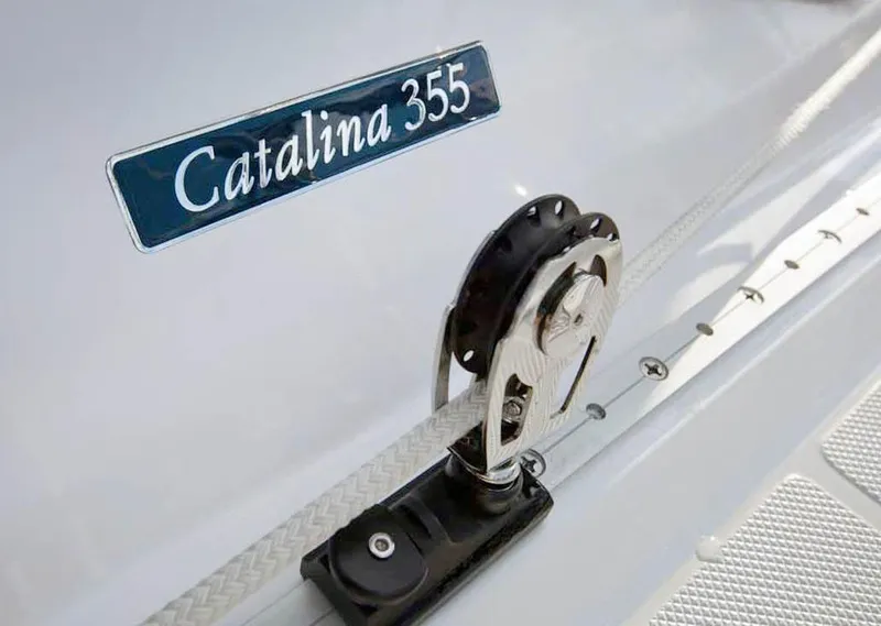 Slide: The Image of Catalina 355 sailboat detail with pulley system, 2025 model. - 8