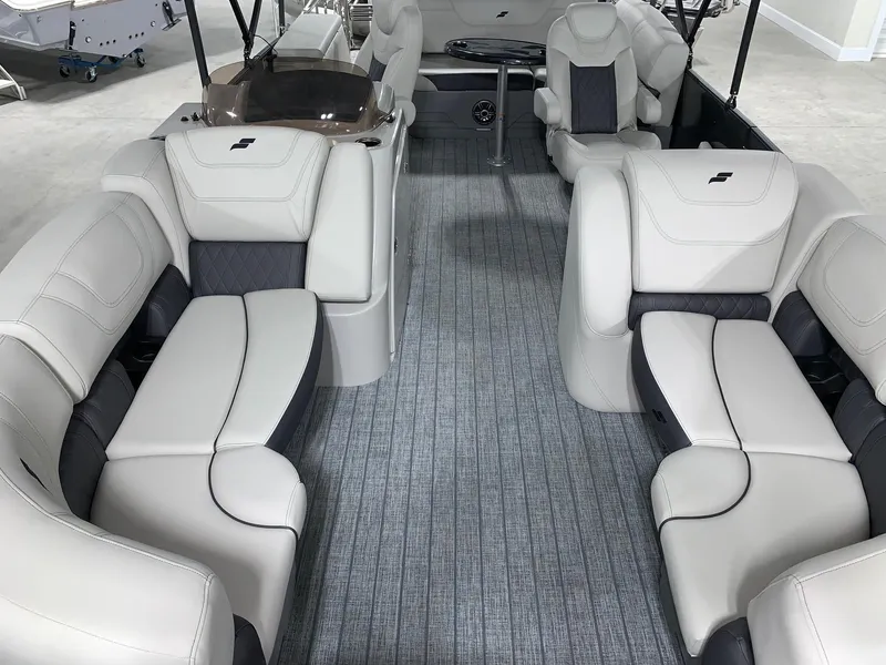 Slide: The Image of 2024 Starcraft SLS 3 Q DH boat interior with luxurious seating and modern design. - 11
