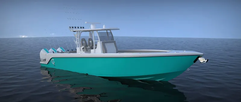 Slide: The Image of 2024 CG Boat Works 34 Tournament on calm ocean waters. - 29