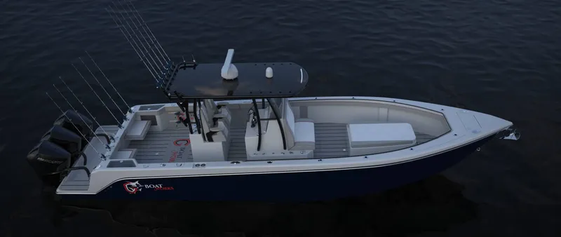 Slide: The Image of 2024 CG Boat Works 34 Tournament fishing boat on calm water, side view. - 31