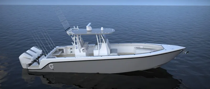 Slide: The Image of 2024 CG Boat Works 34 Tournament on calm ocean waters. - 37