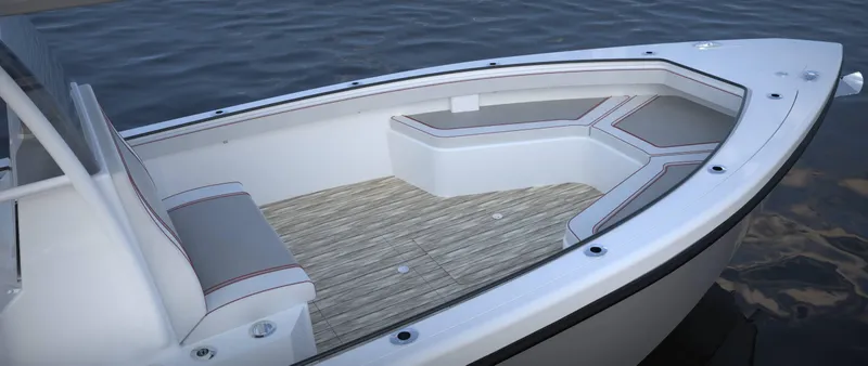 Slide: The Image of 2024 CG Boat Works 34 Tournament, spacious deck, modern seating, on calm water. - 42