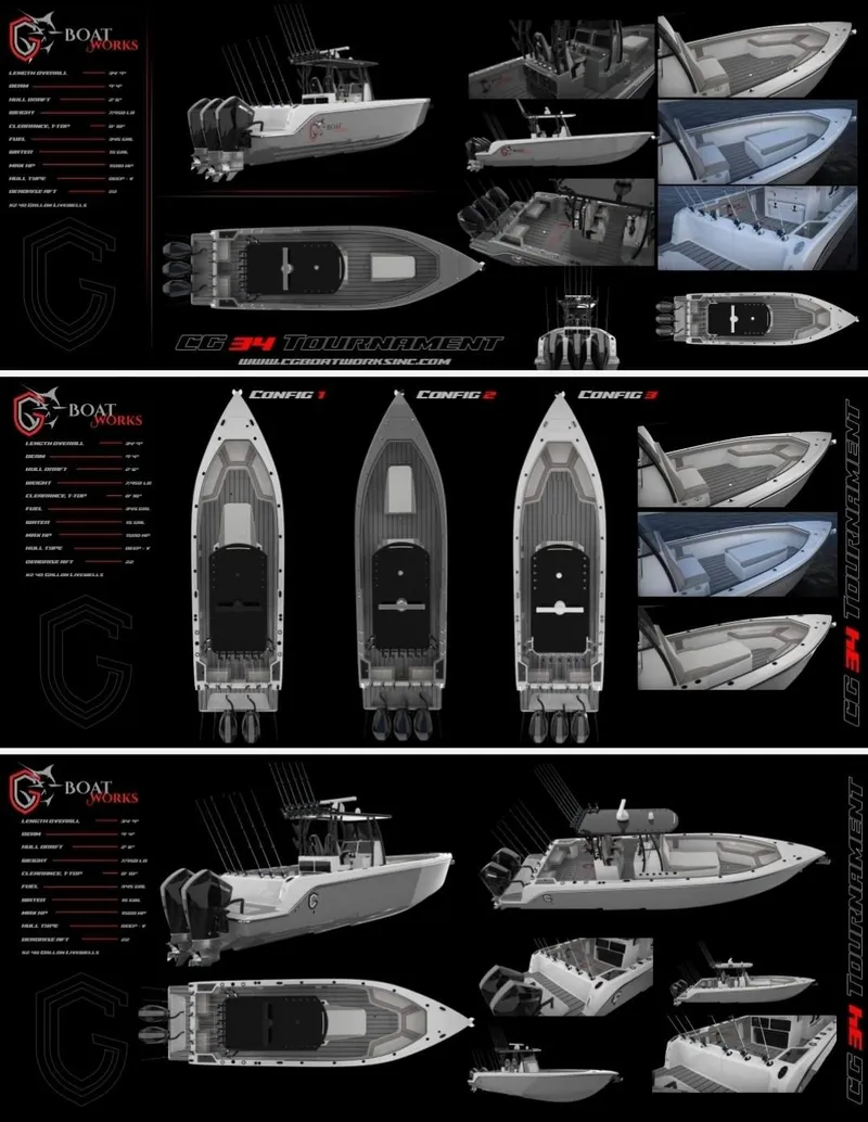 Slide: The Image of 2024 CG Boat Works 34 Tournament, detailed design and layout, showcasing multiple configurations and features. - 49