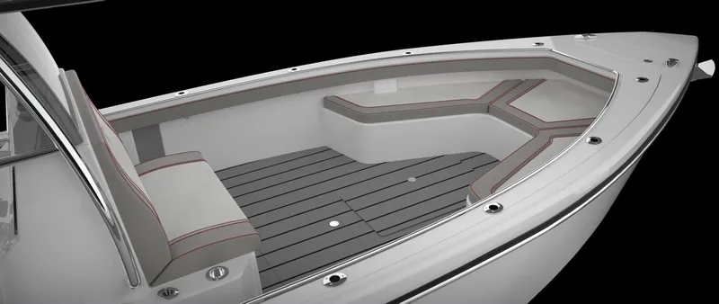 Slide: The Image of 2024 CG Boat Works 34 Tournament interior with sleek seating and modern design. - 9