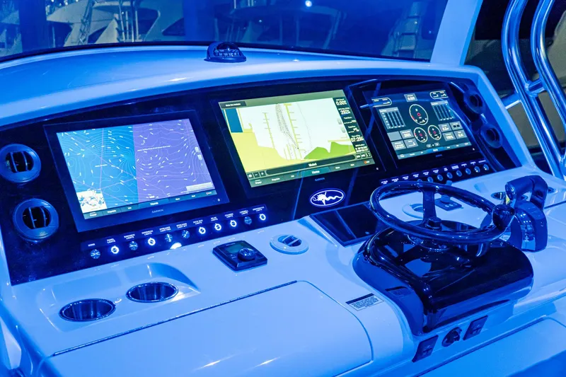 Slide: The Image of Valhalla Boatworks V-46 2025 model dashboard with advanced navigation and control systems. - 10