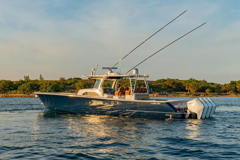 Slide: The Image of 2025 Valhalla Boatworks V-46 on water at sunset. - 4