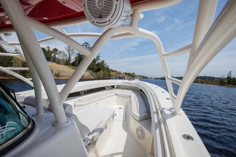 Slide: The Image of 2013 Hydra-Sports 42 Siesta boat interior with seating and water view. - 12
