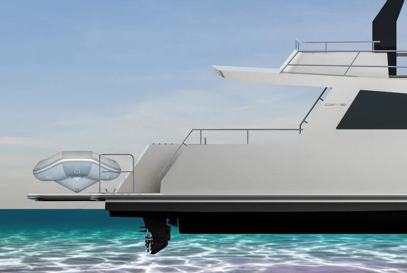 Slide: The Image of 2022 Compact Mega Yachts CMY 161 side view on serene ocean waters. - 15