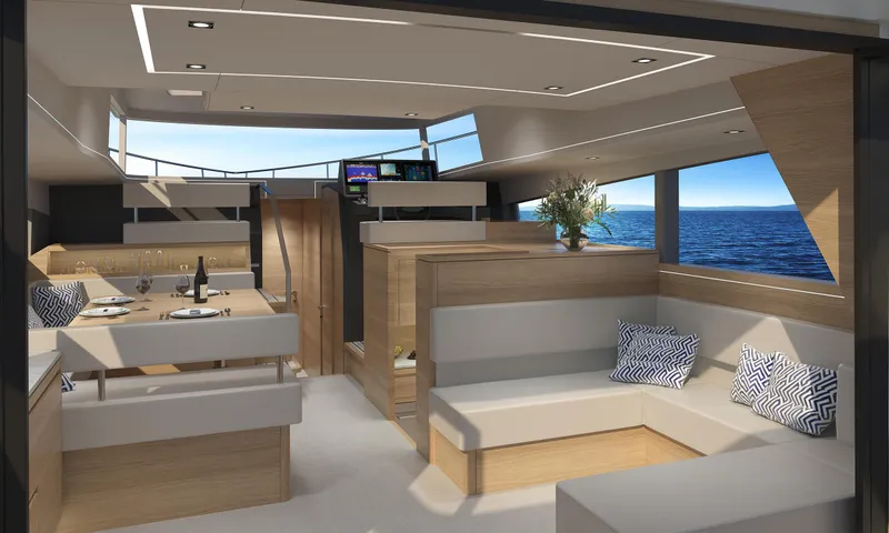 Slide: The Image of Luxurious interior of 2022 Compact Mega Yachts CMY 161 with ocean view and modern furnishings. - 8