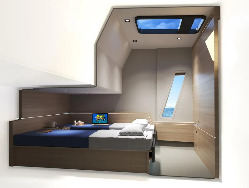 Slide: The Image of Luxurious cabin interior of 2022 Compact Mega Yachts CMY 161 with skylight and ocean view. - 12