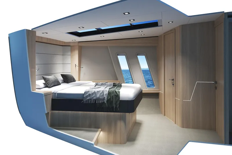 Slide: The Image of Luxurious bedroom interior of 2022 Compact Mega Yachts CMY 161 with ocean view windows. - 13