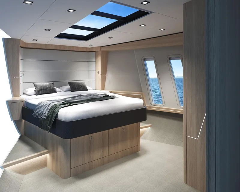 Slide: The Image of Luxurious bedroom interior of 2022 Compact Mega Yachts CMY 161 with ocean view. - 14