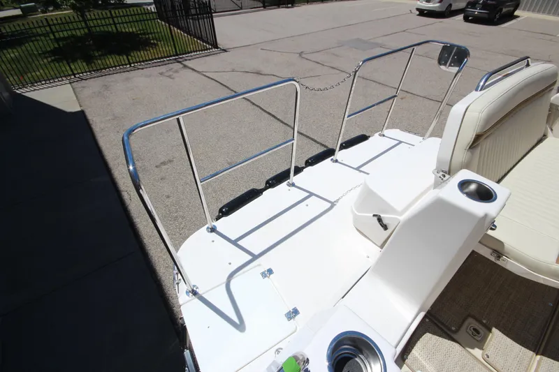 Slide: The Image of 2026 Ranger Tugs R-29 S boat deck with seating and stainless steel railings. - 8