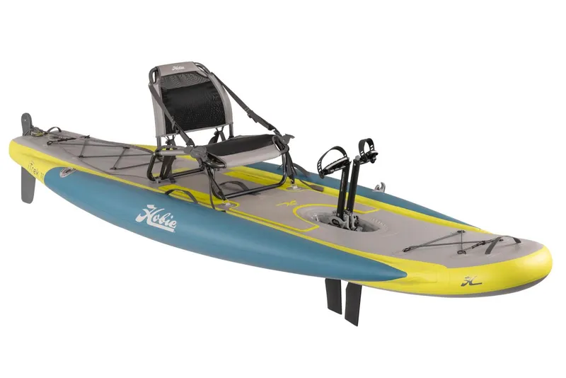 Slide: The Image of 2023 Hobie ITREK 11 inflatable kayak with pedal drive system and adjustable seat. - 5