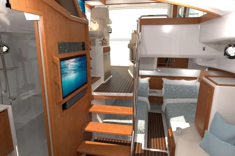 Slide: The Image of Luxurious interior of 2027 Back Cove 39O yacht with modern amenities and elegant design. - 9