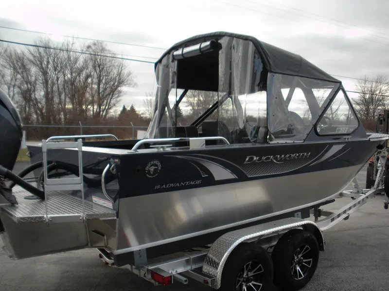 Slide: The Image of 2024 Duckworth 18 Advantage Sport boat on a trailer. - 6