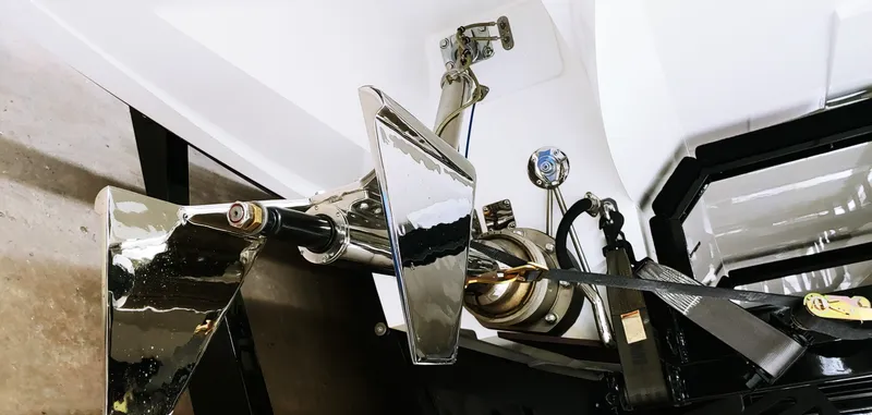 Slide: The Image of Close-up of Skater 50 boat's propeller and hardware, 2020 model. - 27