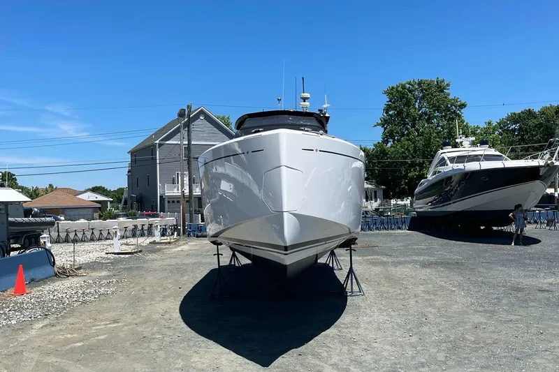 Slide: The Image of 2023 Pardo Yachts 38 on dry dock under clear blue sky. - 14