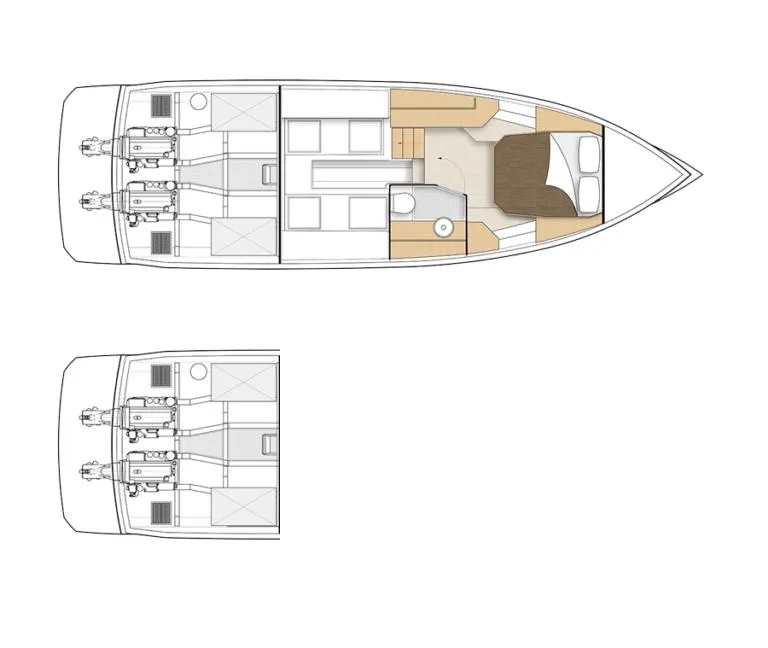 Slide: The Image of Top-down layout of 2023 Pardo Yachts 38 model, showcasing interior and exterior design. - 49