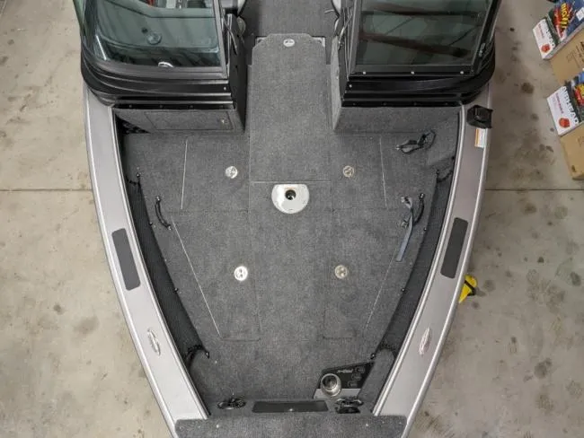 Slide: The Image of Top view of 2025 Lund 1975 Pro V Sport boat interior, showcasing spacious deck layout. - 5