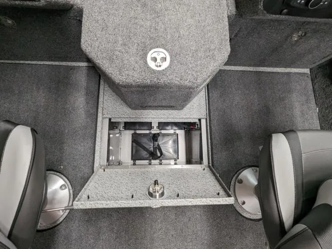 Slide: The Image of 2025 Lund 1975 Pro V Sport boat interior with storage compartment. - 9