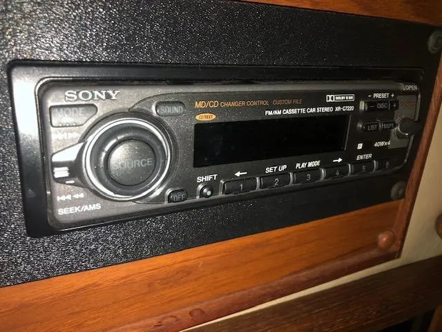 Slide: The Image of Sony FM/AM cassette car stereo in a 1983 Sea Ray 390 Sport Fisherman. - 17