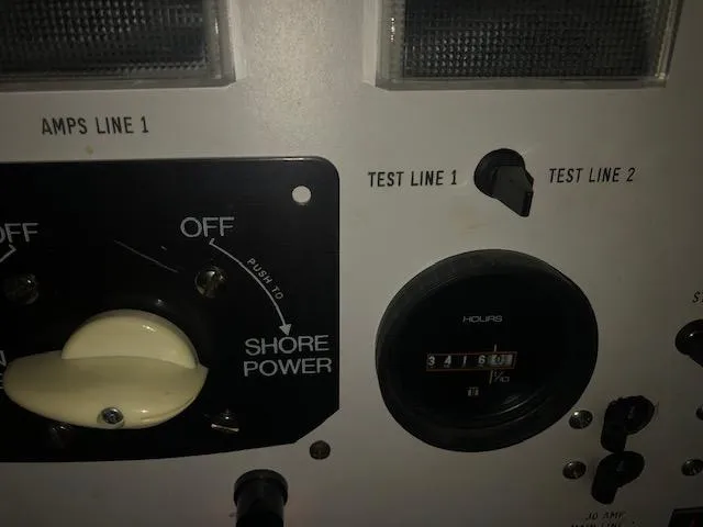Slide: The Image of Control panel of a 1983 Sea Ray 390 Sport Fisherman boat. - 18