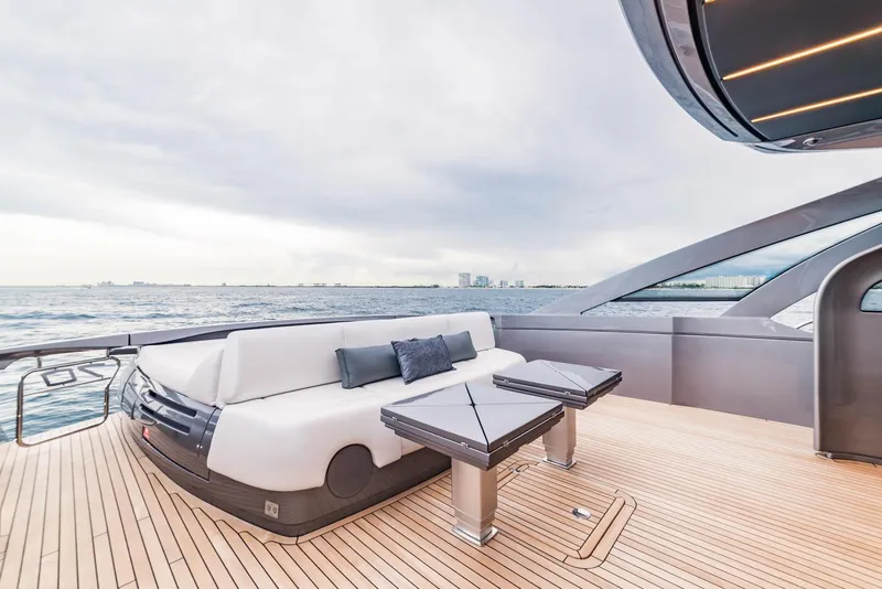 Slide: The Image of Luxurious deck of 2018 Pershing 70 yacht with ocean view and modern seating. - 2