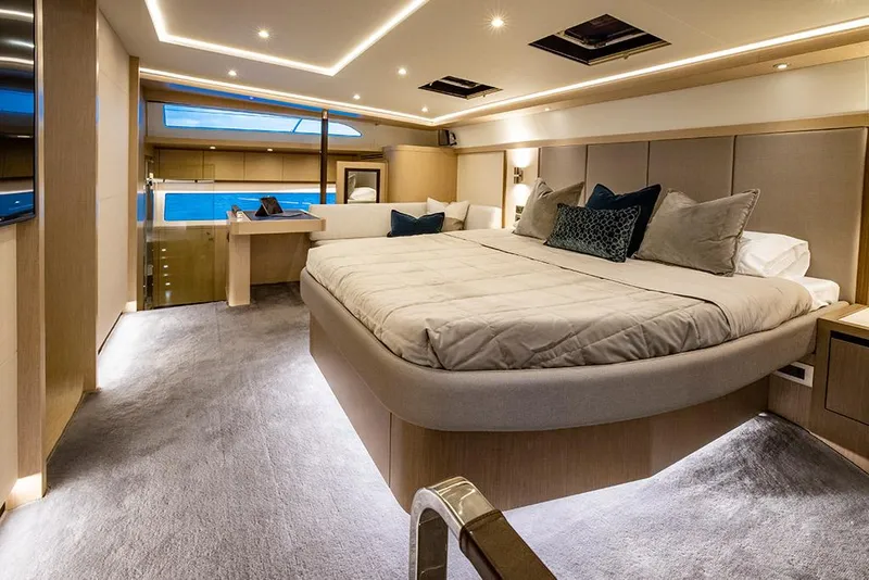 Slide: The Image of Luxurious bedroom interior of 2023 Aquila 70 Luxury yacht with modern design and ocean view. - 20