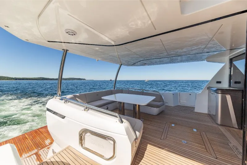 Slide: The Image of Spacious deck of 2023 Galeon 800 Fly yacht with ocean view. - 43