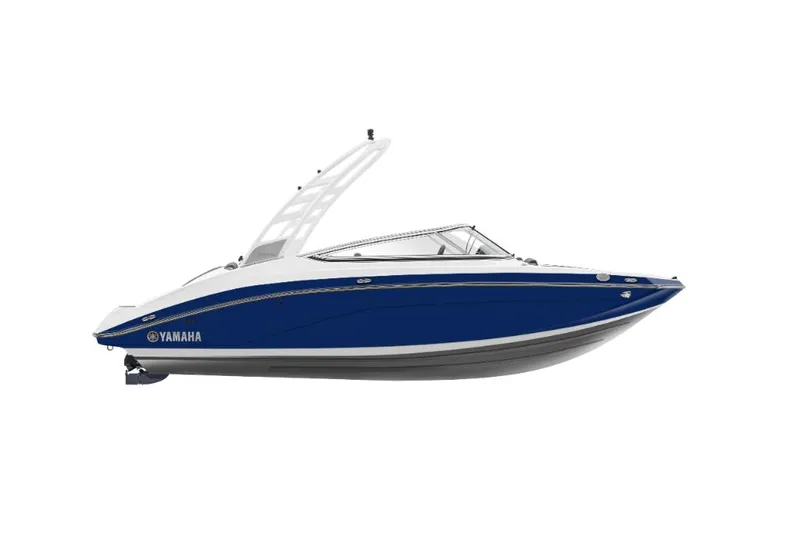 Slide: The Image of 2023 Yamaha Outboards 195S boat, blue and white, side view. - 24
