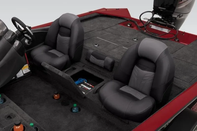 Slide: The Image of 2024 Tracker Pro Team™ 195 TXW Tournament Edition boat interior with dual seats and storage compartments. - 11