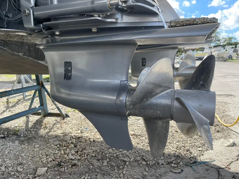 Slide: The Image of Close-up of 2014 Monterey 320 Sport Yacht propellers and stern drive. - 28