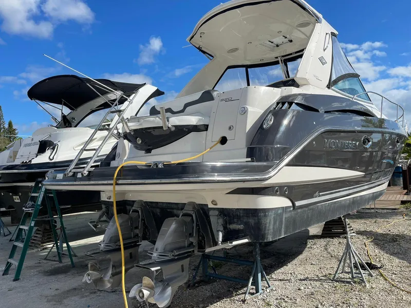 Slide: The Image of 2014 Monterey 320 Sport Yacht on dry dock for maintenance. - 6