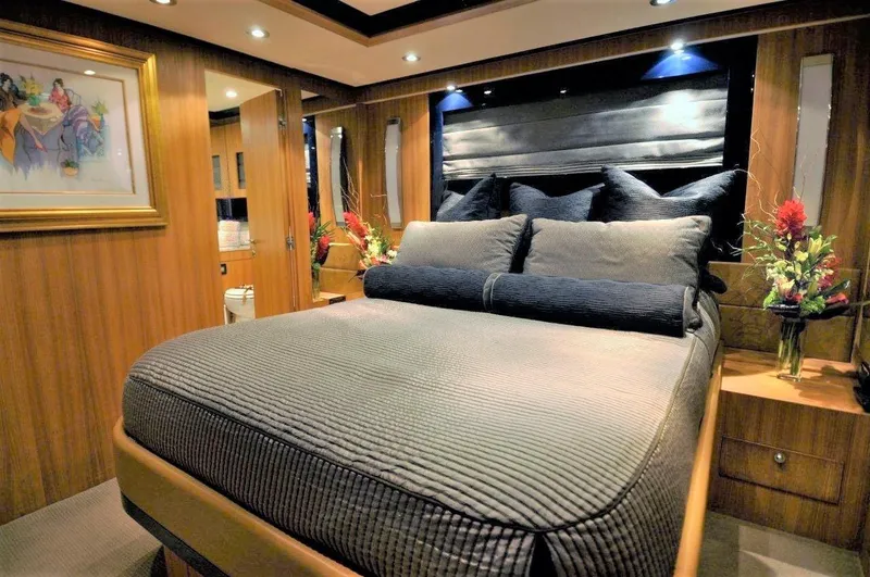 Slide: The Image of Luxurious bedroom interior of 2004 Riva Splendida yacht with elegant decor and ambient lighting. - 15