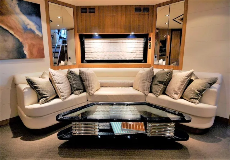 Slide: The Image of Luxurious interior of a 2004 Riva Splendida yacht with plush seating and modern decor. - 6