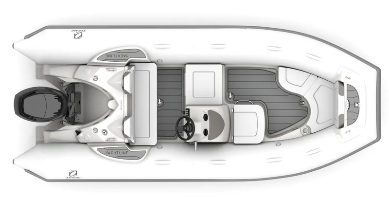 Slide: The Image of Top view of 2025 Zodiac Yachtline 490 inflatable boat with seating and steering console. - 5