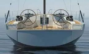Slide: The Image of 2025 X-Yachts X5.6 sailboat with dual steering wheels on calm water. - 3