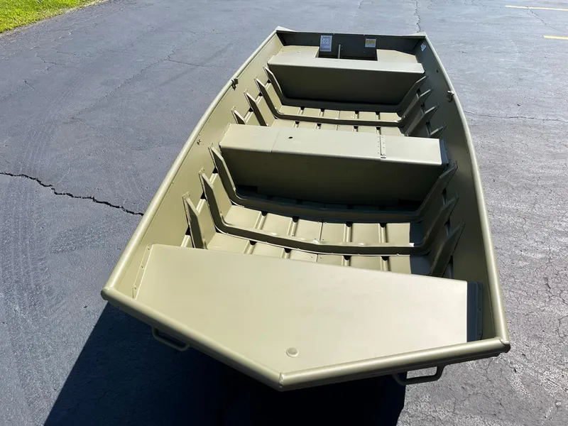 Slide: The Image of 2024 Lowe L1440M aluminum jon boat on pavement. - 3