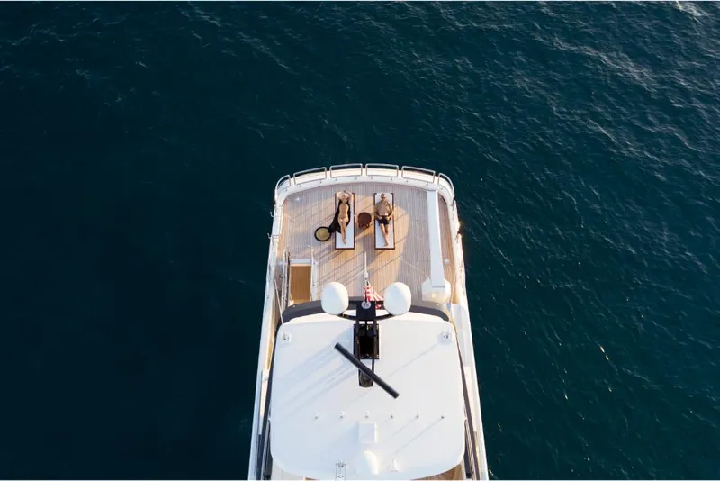 Slide: The Image of Aerial view of 2023 Ocean Alexander 37L yacht on open water. - 8
