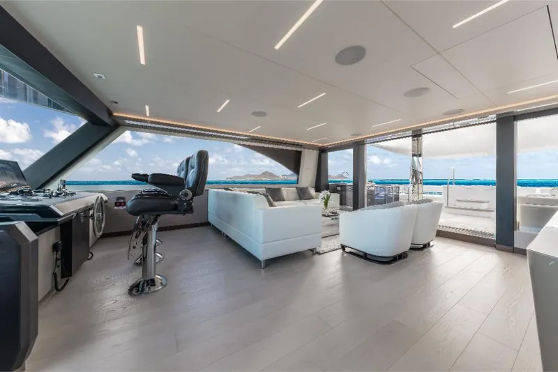 Slide: The Image of Luxurious interior of 2023 Ocean Alexander 27E yacht with panoramic ocean views. - 18