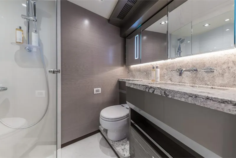 Slide: The Image of Modern bathroom in 2023 Ocean Alexander 27E yacht with sleek design and luxury fixtures. - 20