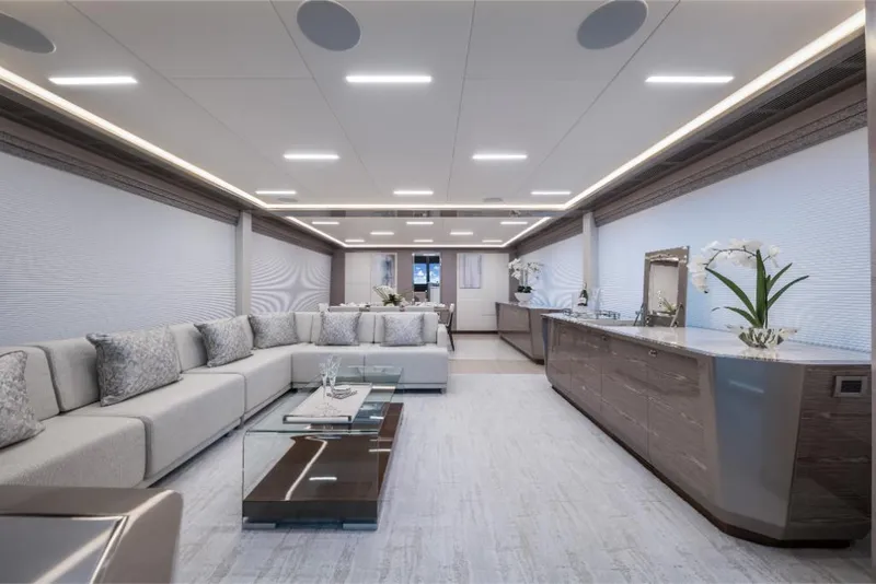 Slide: The Image of Luxurious interior of the 2023 Ocean Alexander 27E yacht with modern furnishings. - 38