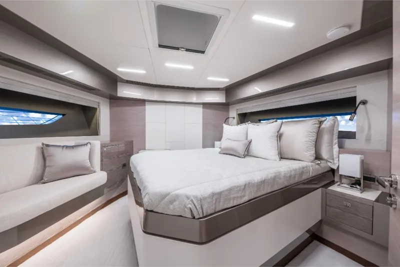 Slide: The Image of Luxurious bedroom interior of 2023 Ocean Alexander 27E yacht with modern design. - 40