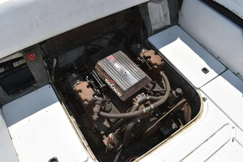 Slide: The Image of 1991 Sea Sprite 225 boat engine compartment with MerCruiser engine. - 20
