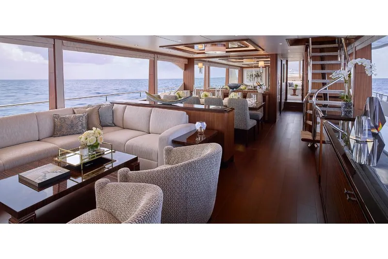 Slide: The Image of Luxurious interior of 2023 Ocean Alexander 32L yacht with elegant seating and ocean views. - 12