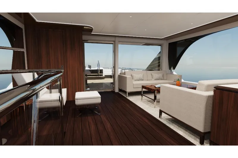 Slide: The Image of Luxurious interior of 2023 Ocean Alexander 32L yacht with modern furnishings and ocean view. - 15