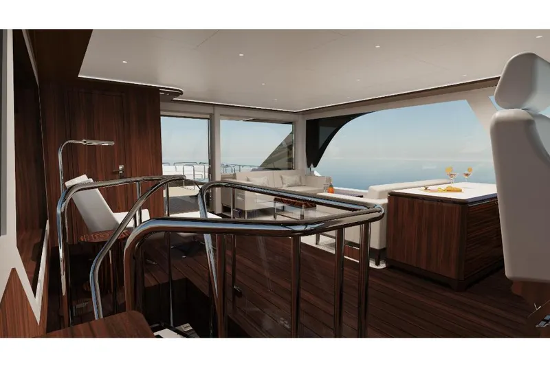 Slide: The Image of Luxurious interior of 2023 Ocean Alexander 32L yacht with modern furnishings and ocean view. - 17