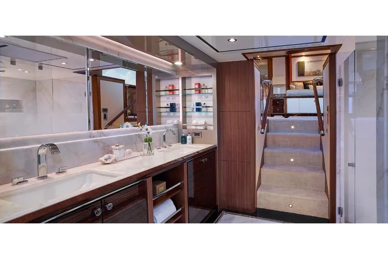 Slide: The Image of Luxurious bathroom in 2023 Ocean Alexander 32L yacht with modern fixtures and elegant design. - 30